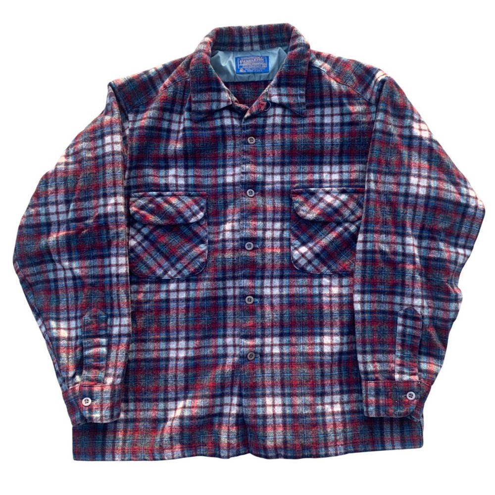 Vintage Pendleton Board Shirt Mens XL Red Blue Plaid Wool Flannel Made in USA